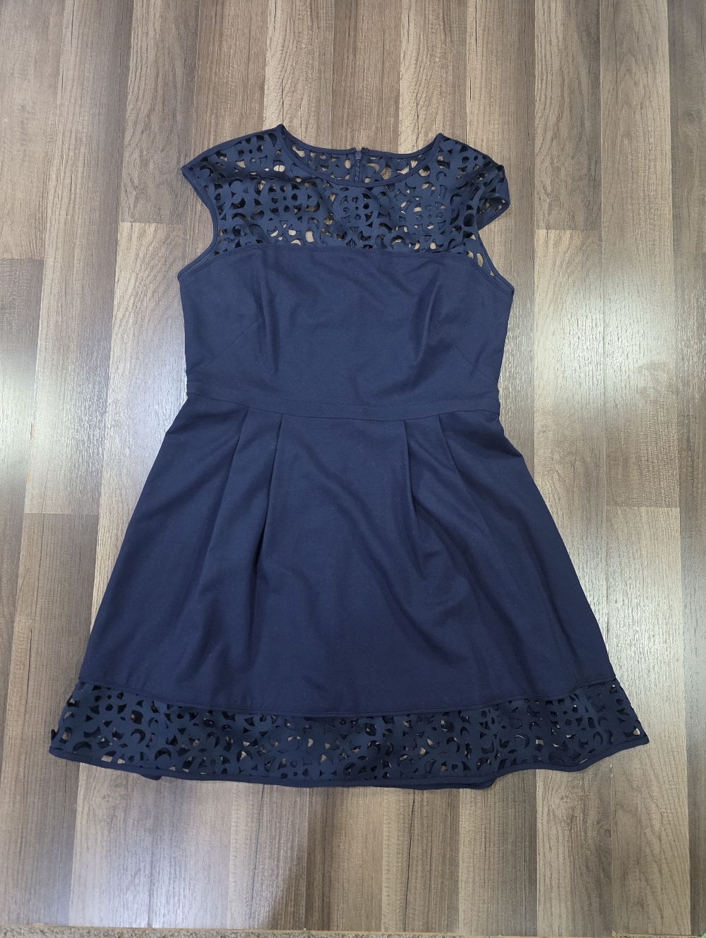 Lauren Ralph Lauren Navy Blue Laser Cut Lattice Style Fit-and-Flare Dress. 14P